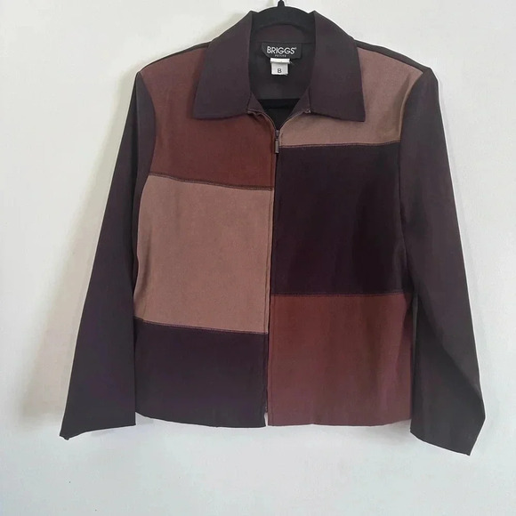 Vintage Colorblock faux suede full zip jacket brown size 8 - Picture 2 of 7